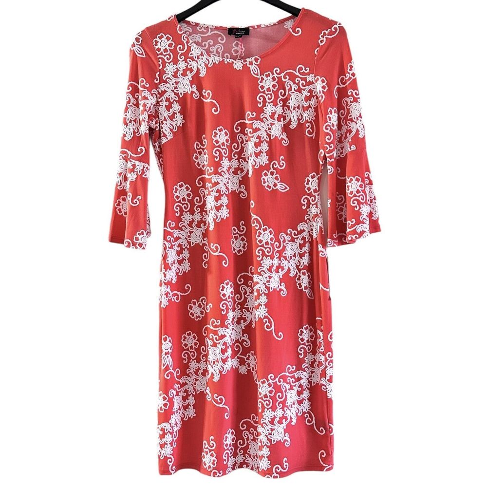JM Studio By John Meyer Paisley Floral Pink Dress w/ Bell Sleeve Size S B44